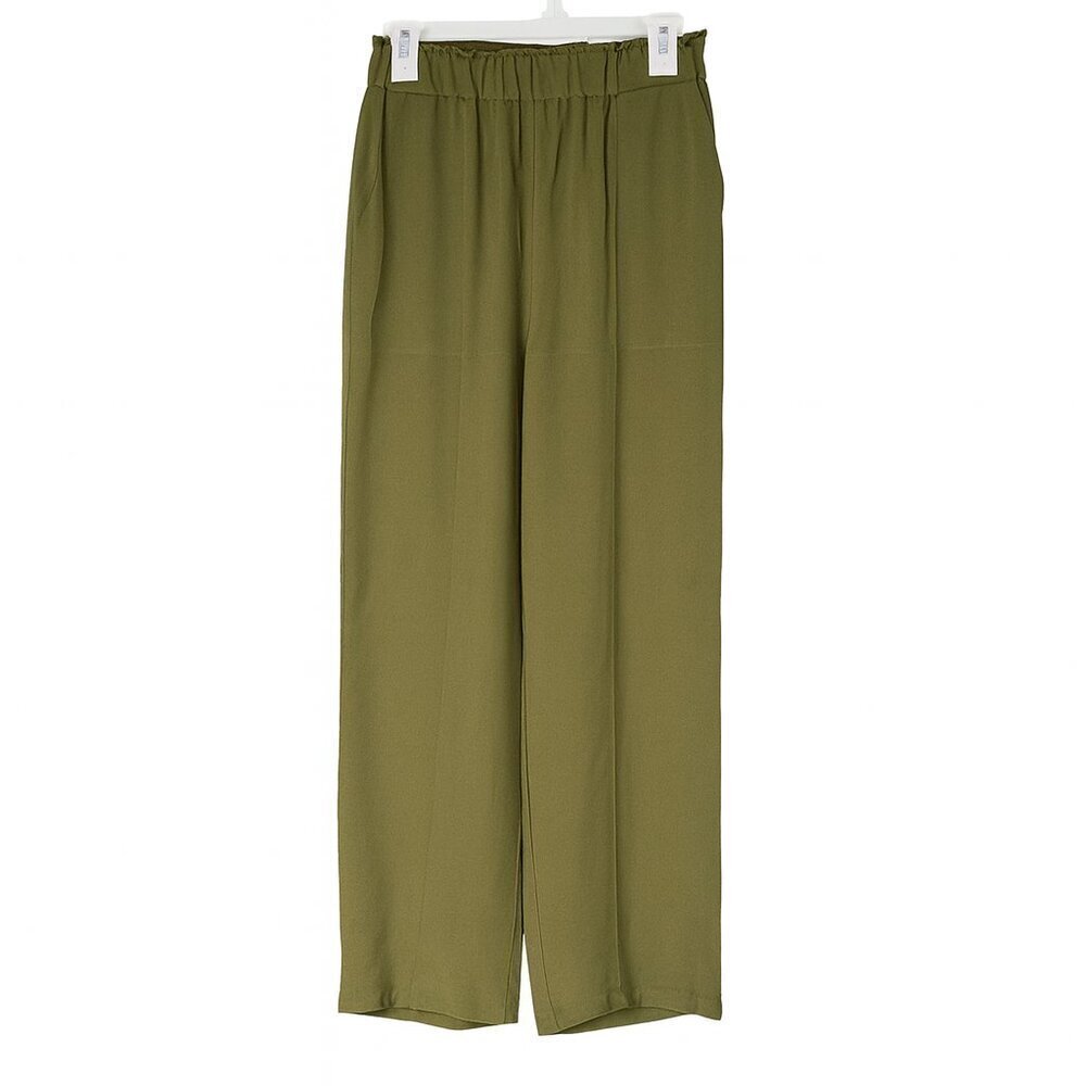 Olive Green Wide Leg Trousers XL Elastic Waist Comfort